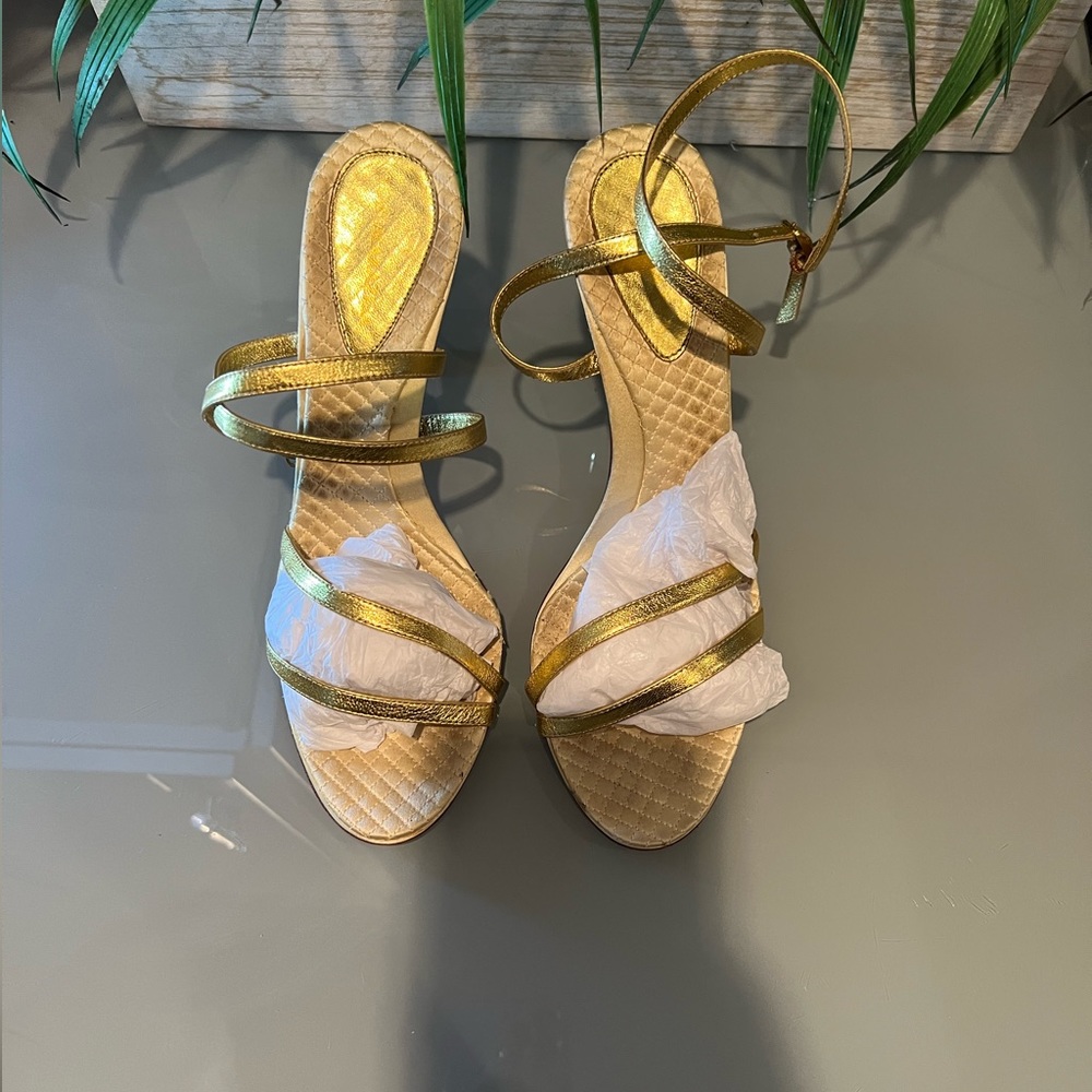 Bcbgmaxazria Gold Strappy Heels